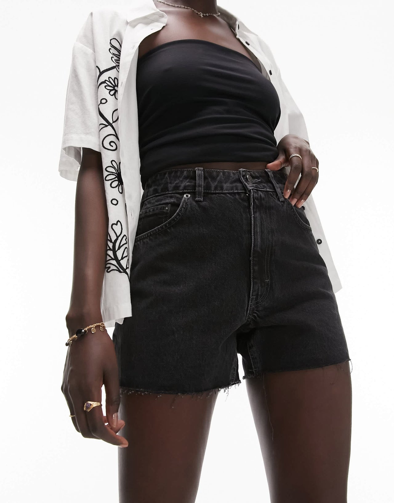 Topshop Tall denim a-line mom short in washed black