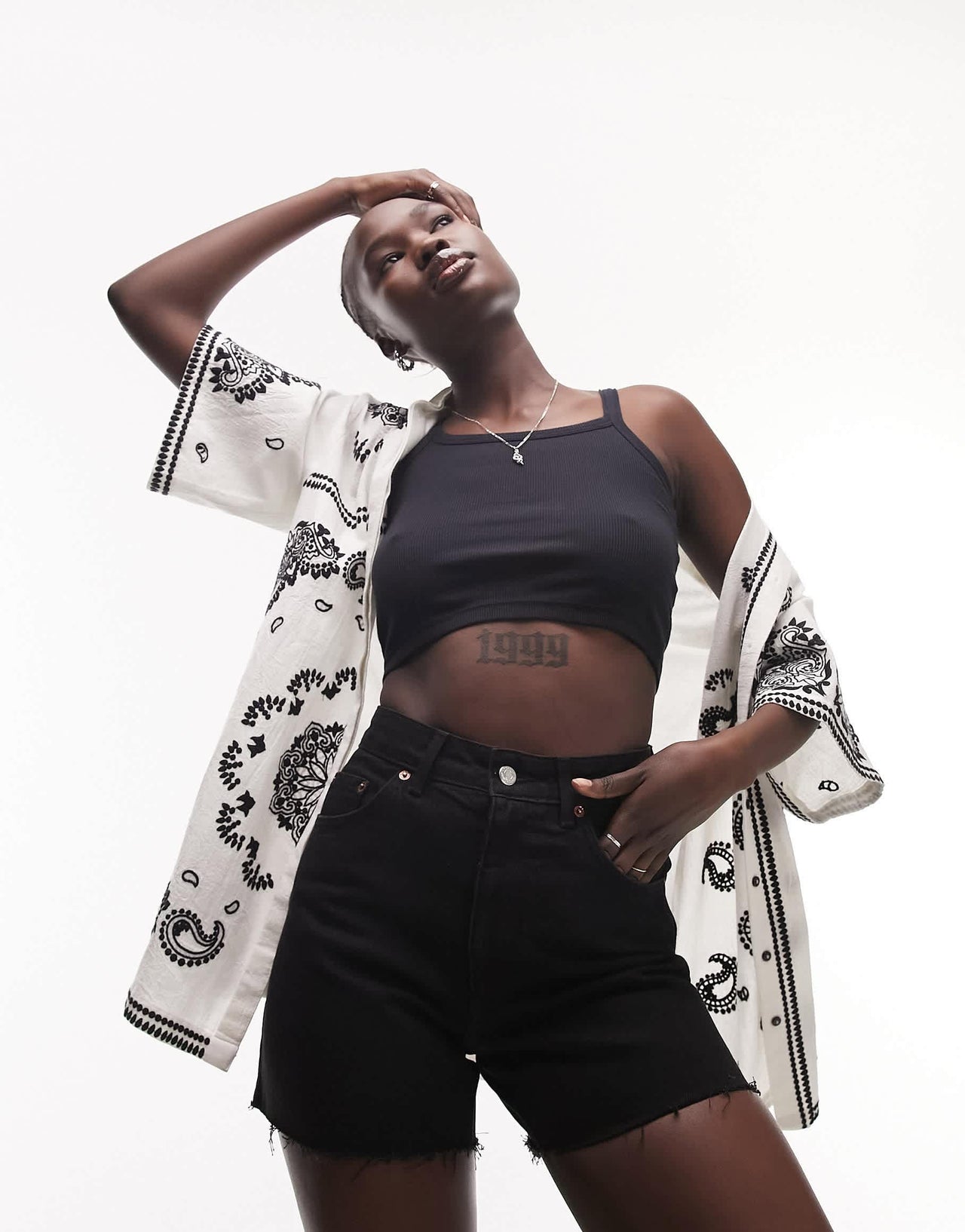 Topshop Tall denim comfort stretch Mom shorts in black