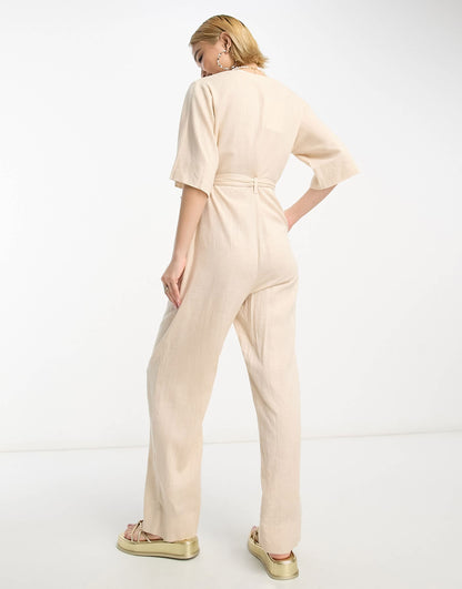 Selected Femme linen touch jumpsuit in sand