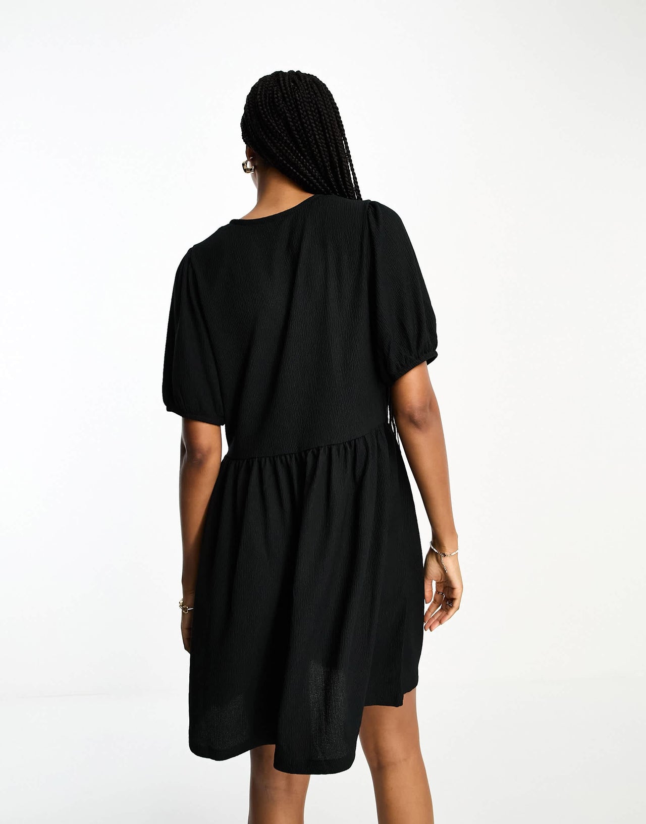 Pieces Tall exclusive textured v neck smock mini dress in black