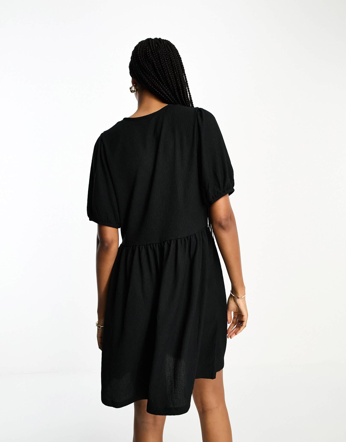 Pieces Tall exclusive textured v neck smock mini dress in black