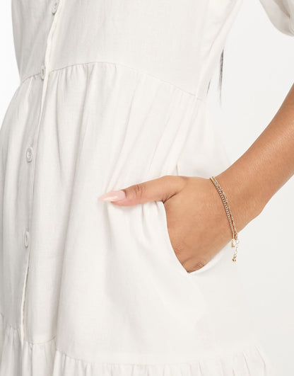 In The Style x Jac Jossa button through tiered midi dress in white