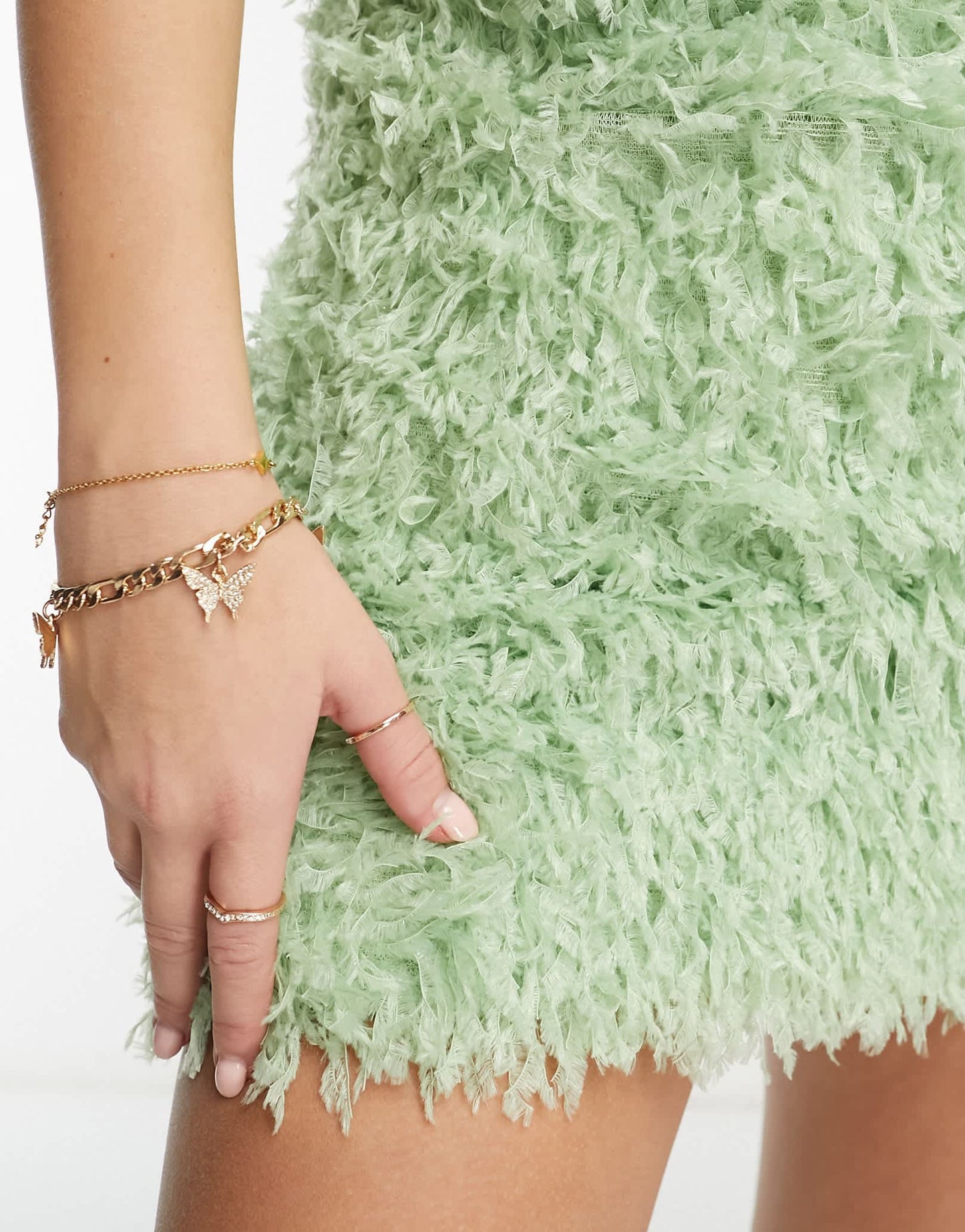 Pieces Premium faux feather bandeau mini dress in mint