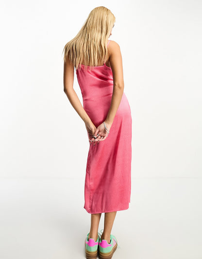 Heartbreak satin cowl neck midaxi slip dress in pink swirl print