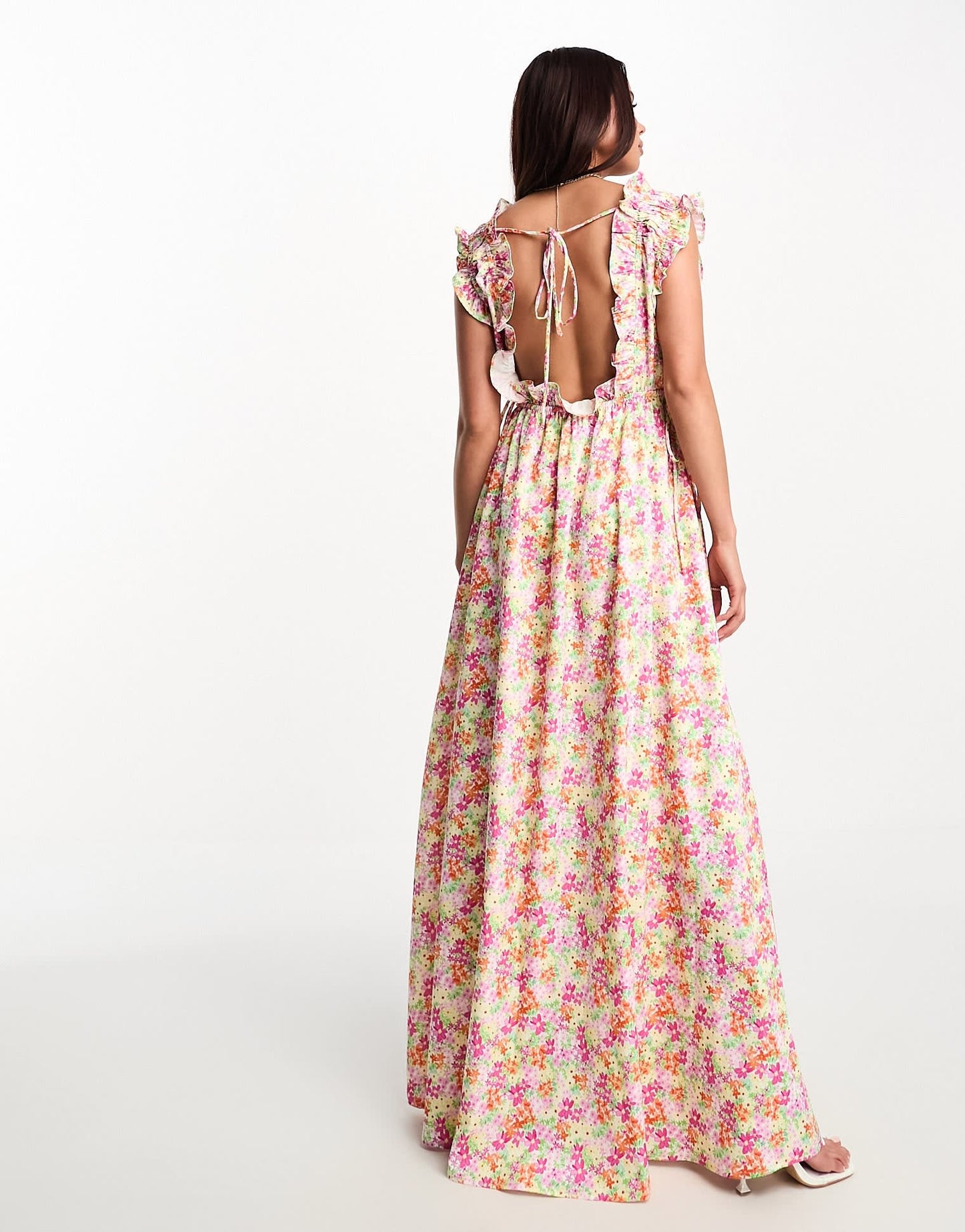 The Frolic exclusive watercolour floral ruffle scoop neck maxi dress in multi
