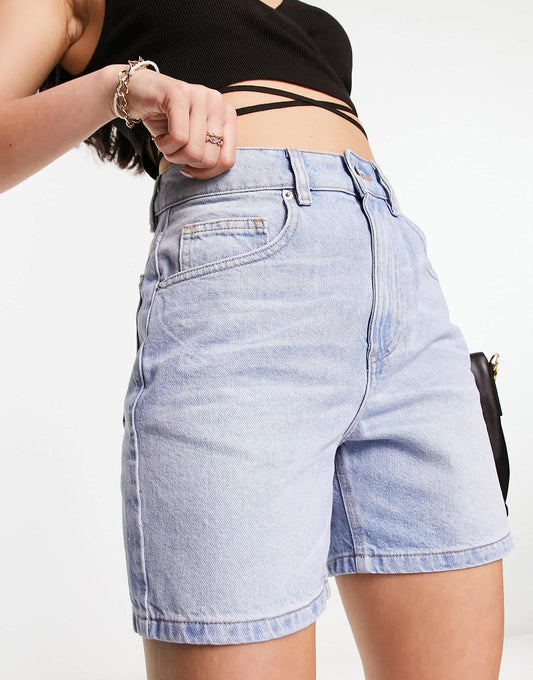 ASOS DESIGN denim dad short in bleach wash