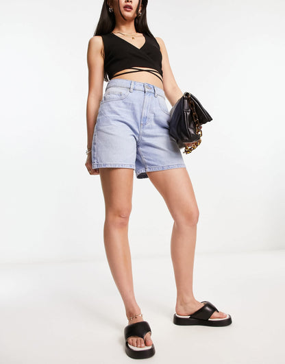 ASOS DESIGN denim dad short in bleach wash