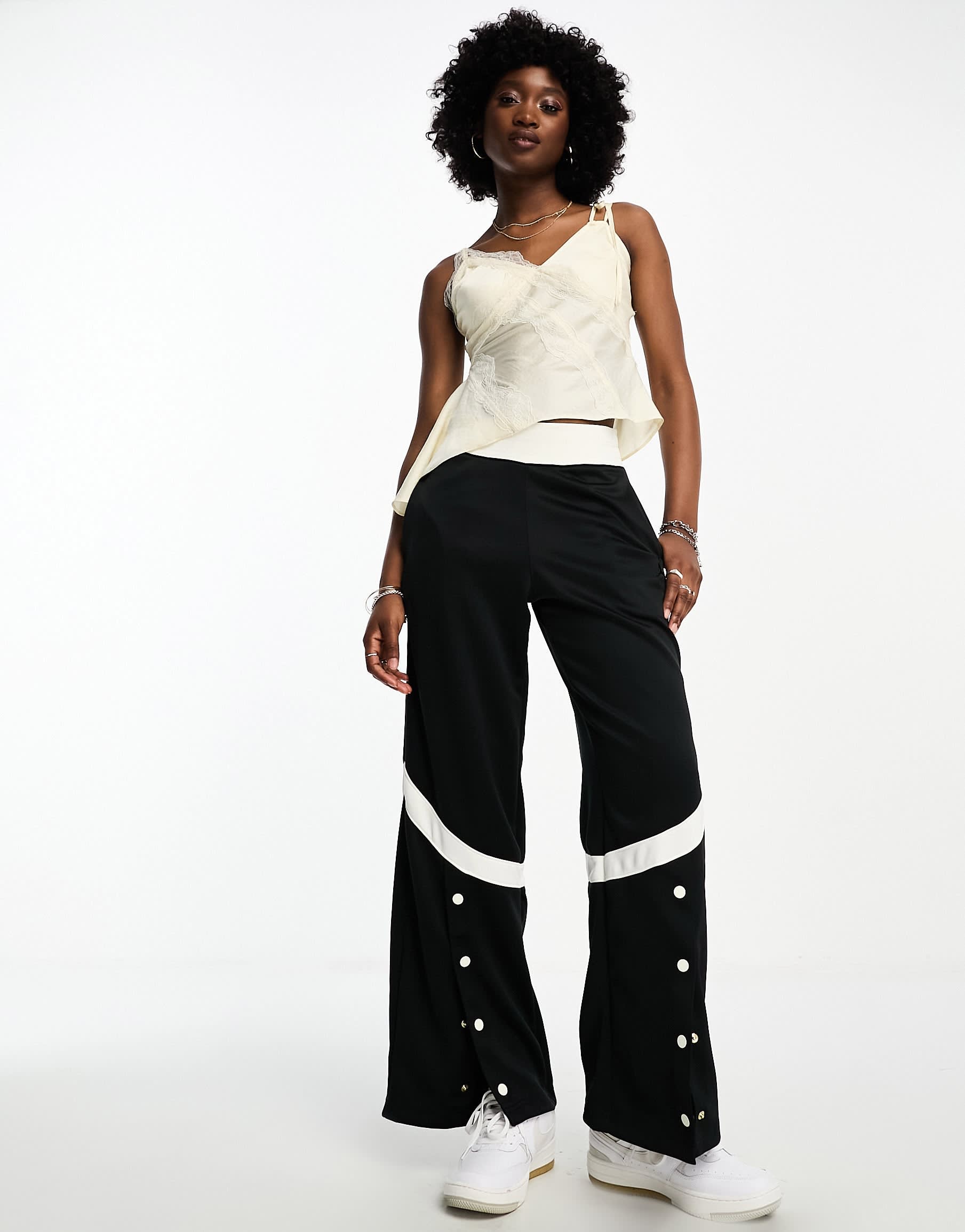 Jordan heritage wide leg popper trousers in black