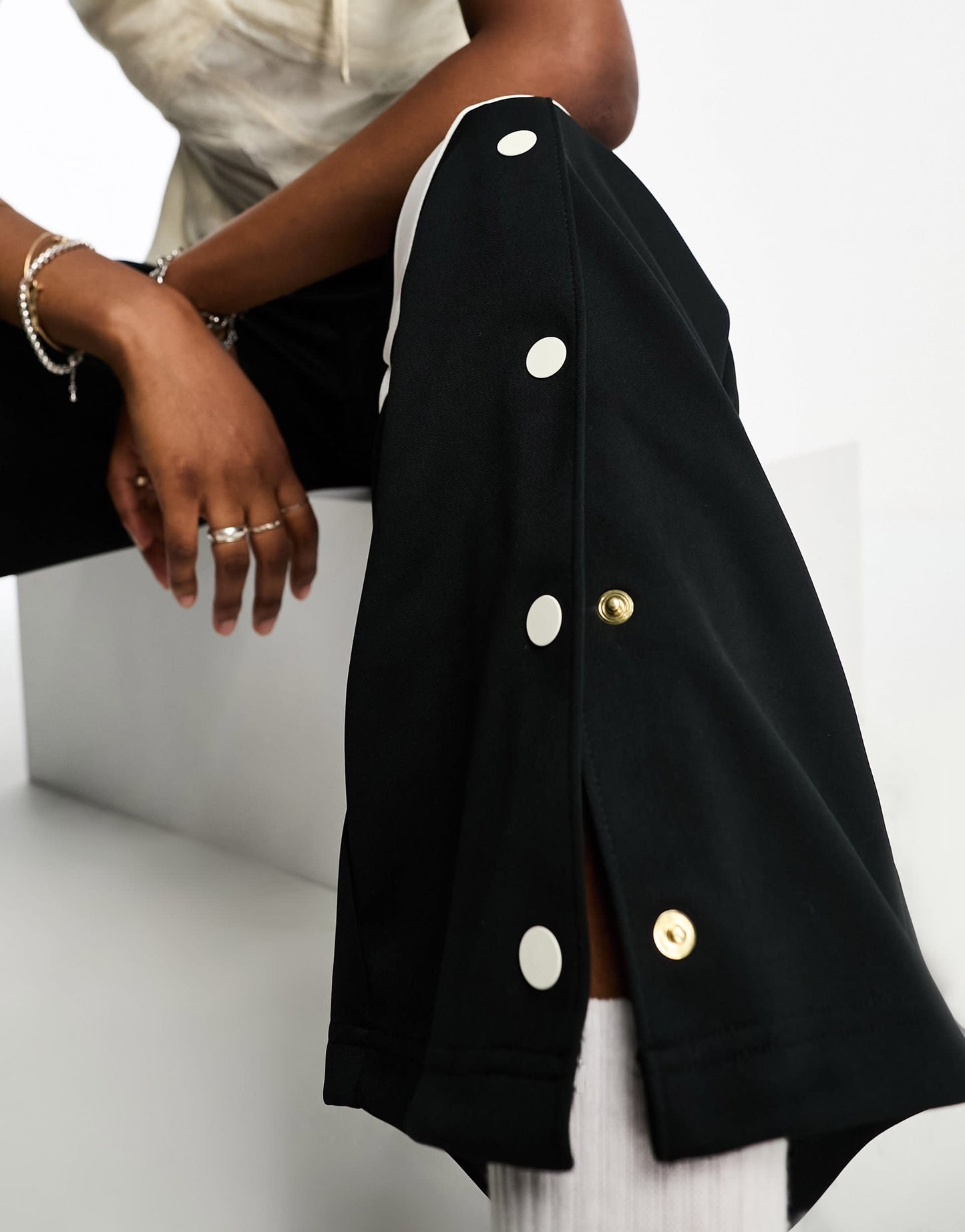 Jordan heritage wide leg popper trousers in black