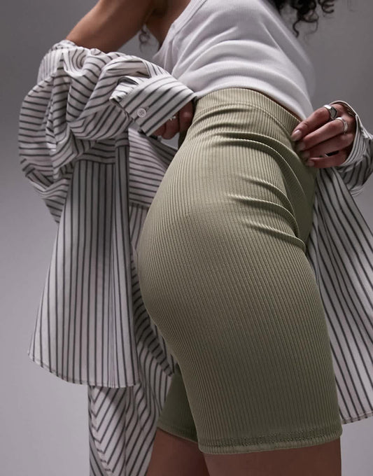 Topshop skinny rib legging short in khaki