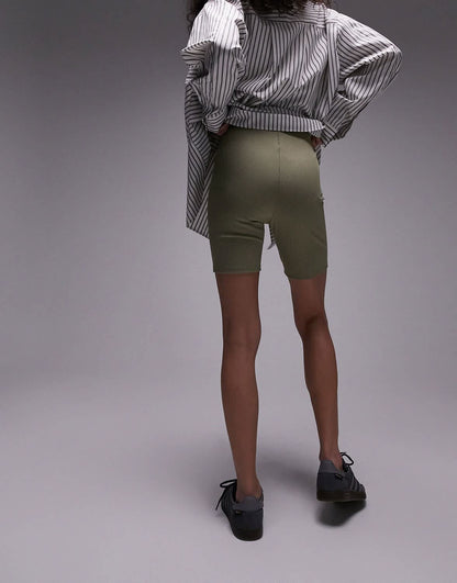 Topshop skinny rib legging short in khaki