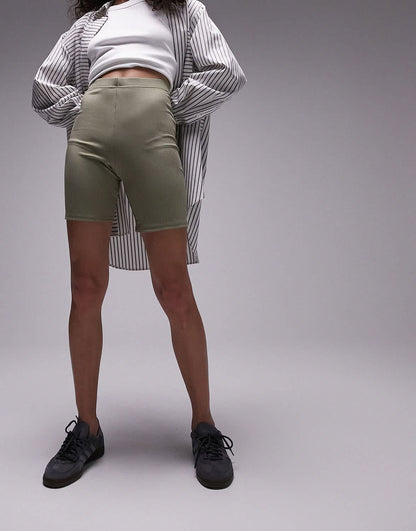 Topshop skinny rib legging short in khaki