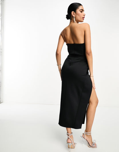 ASOS DESIGN bandeau hitched hip midi dress in black