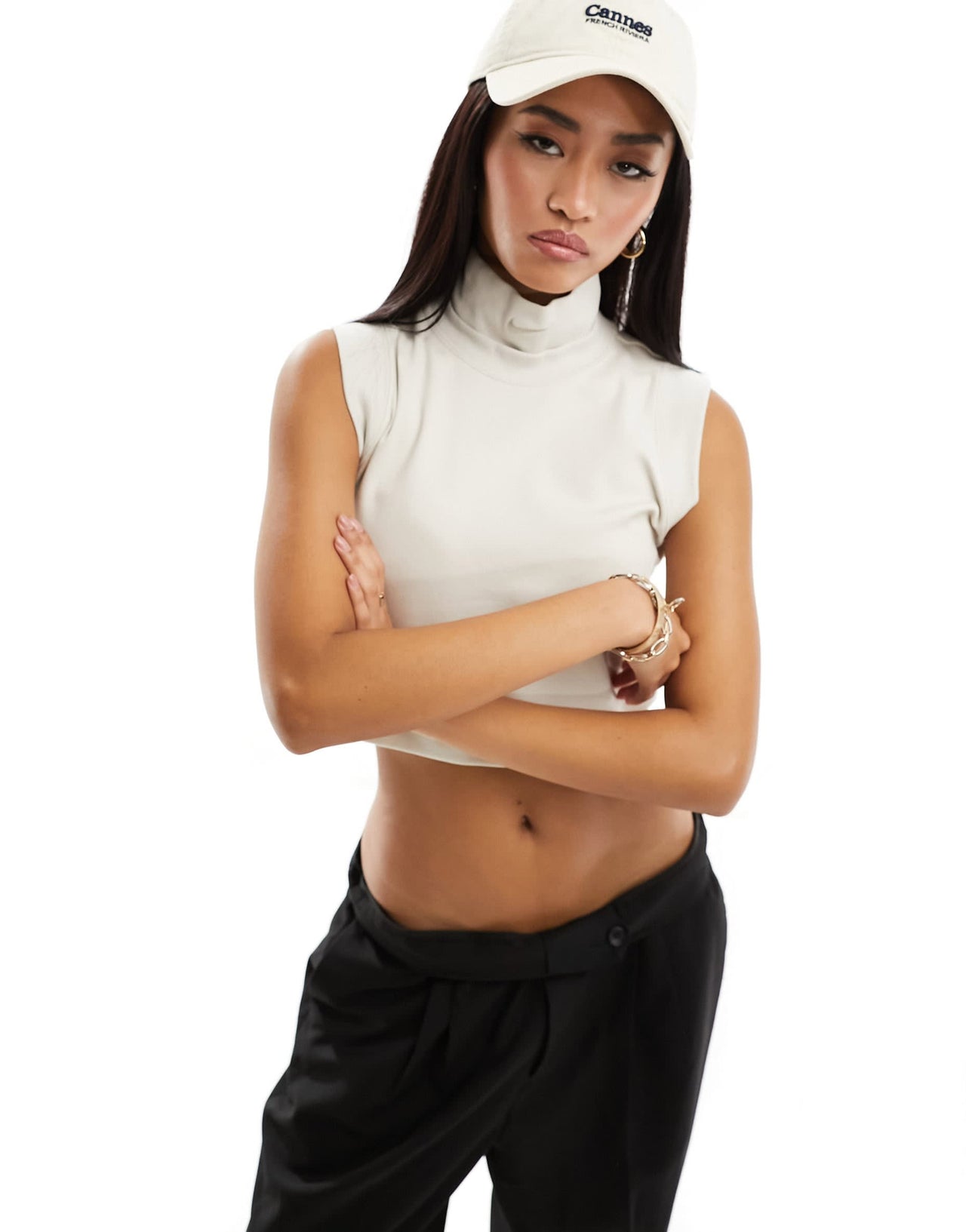 Nike Sportswear Collection mock crop tank top in light orewood brown