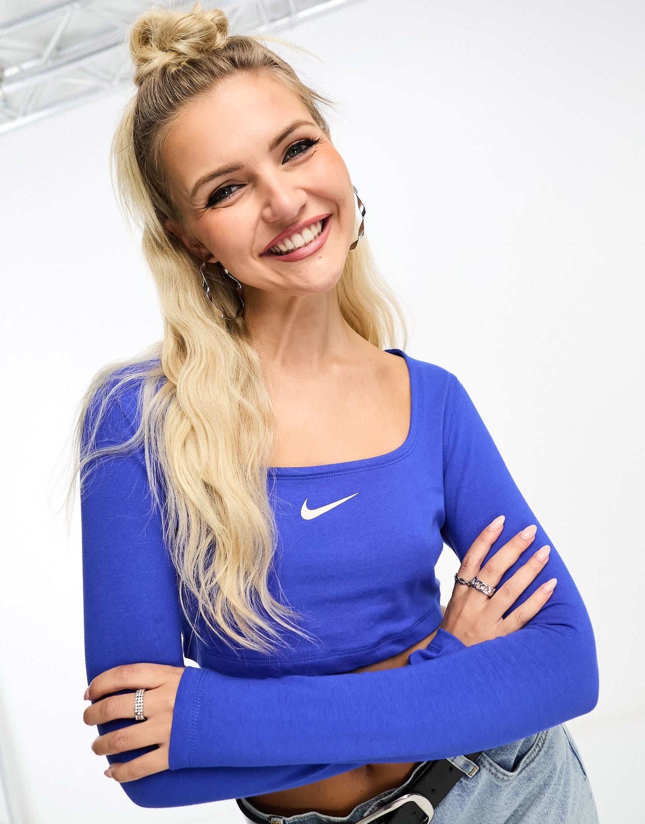 Nike Dance long sleeve crop top in game royal blue