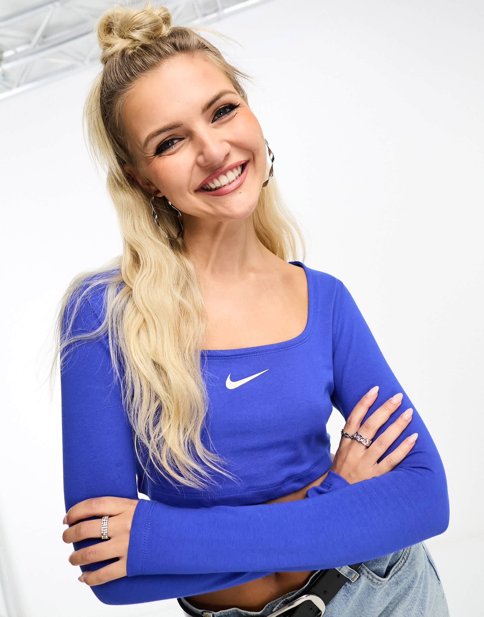 Nike Dance long sleeve crop top in game royal blue