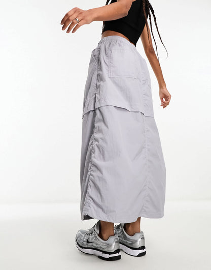 Nike Sport Utility woven cargo maxi skirt in pewter grey