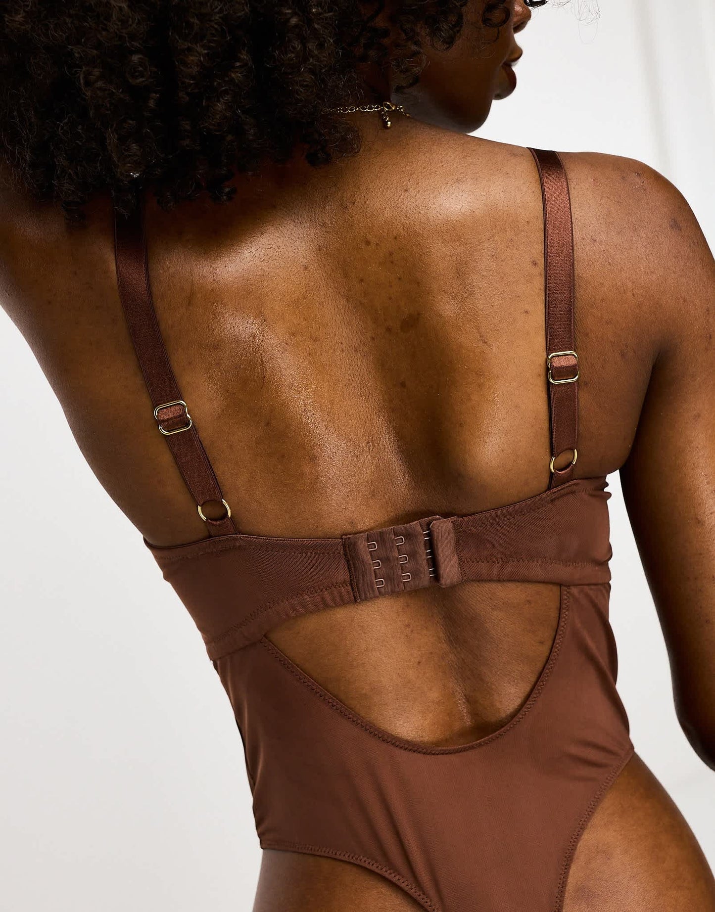 ASOS DESIGN Fuller Bust Mila mesh smoothing underwired body in brown
