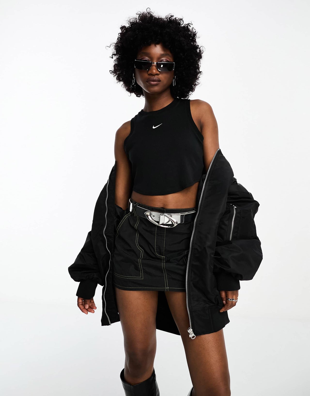 Nike Essential ribbed cropped vest in black