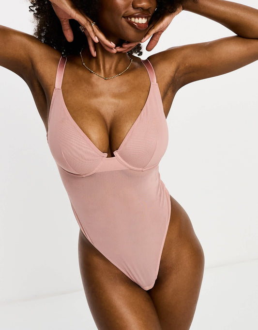 ASOS DESIGN Fuller Bust Mila mesh smoothing underwired body in mink