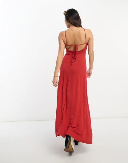 ASOS DESIGN Petite strappy maxi dress with twist detail in chilli red