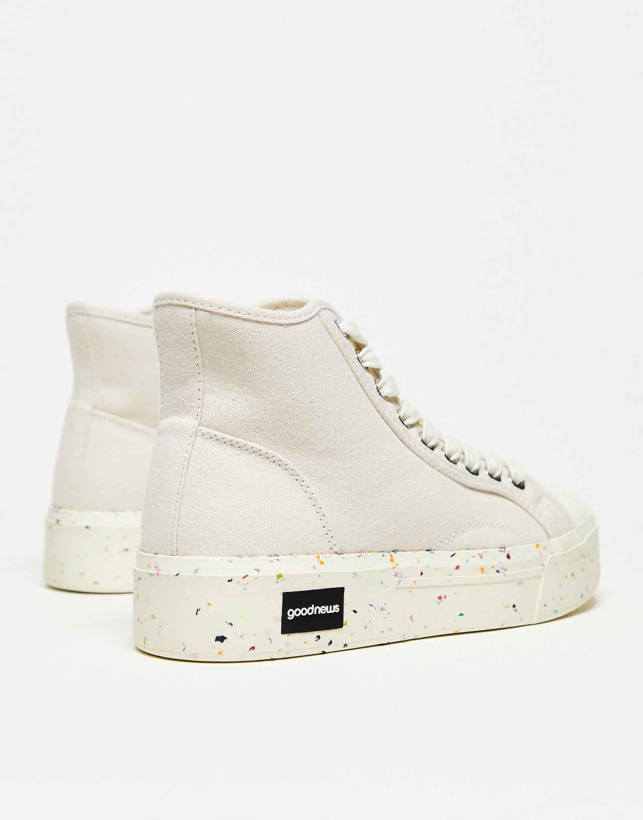Goodnews Juice high top chunky trainers in beige with speckled sole