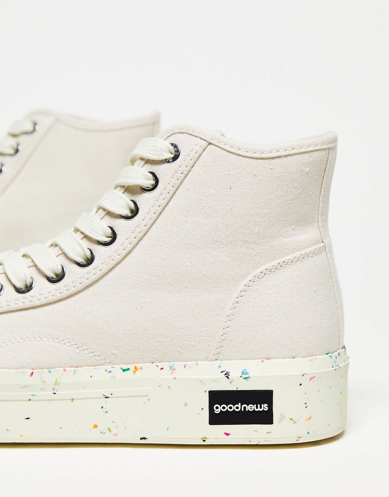 Goodnews Juice high top chunky trainers in beige with speckled sole
