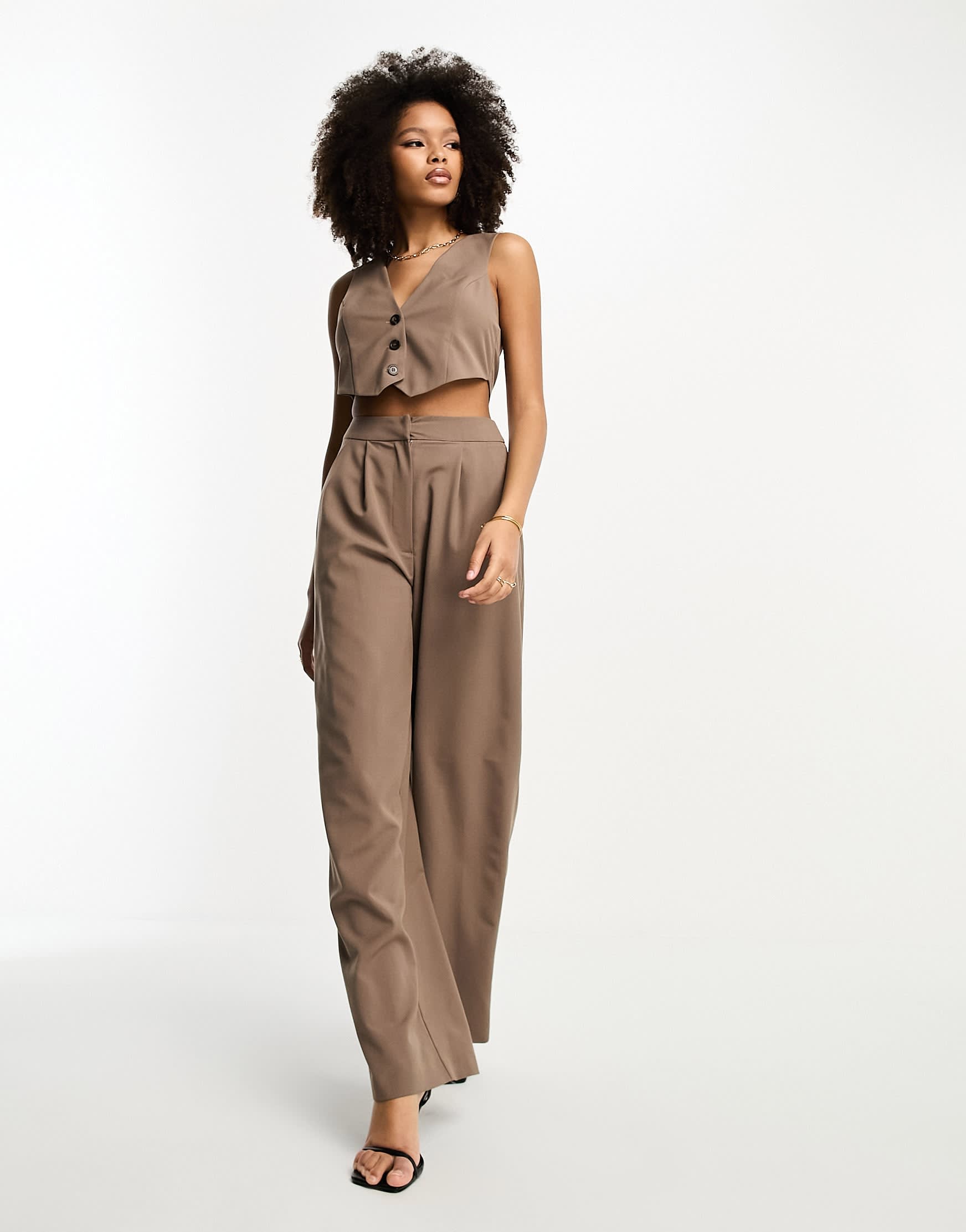 ASOS DESIGN tailored 2 in 1 waistcoat jumpsuit in taupe