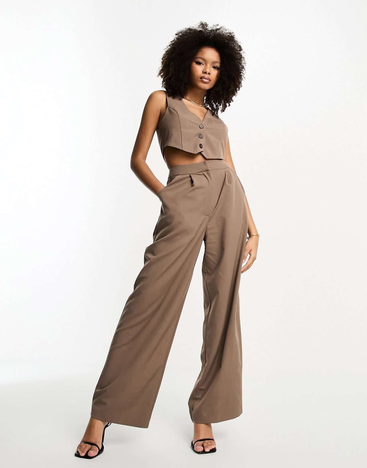ASOS DESIGN tailored 2 in 1 waistcoat jumpsuit in taupe