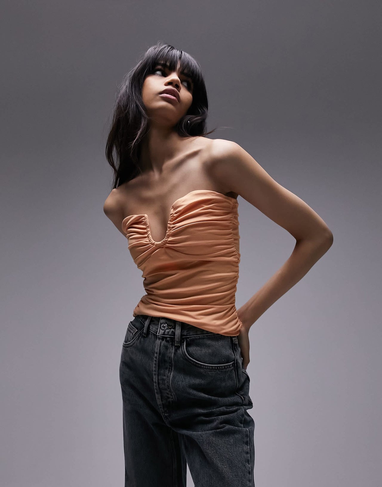 Topshop ruched side bandeau in orange
