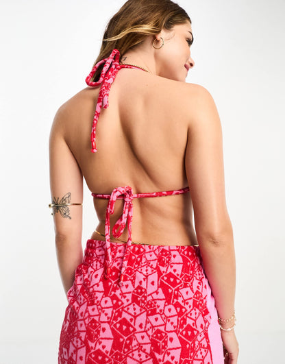 Easy Tiger towelling mini bralet top in lady luck print co-ord