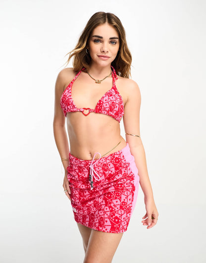 Easy Tiger towelling mini bralet top in lady luck print co-ord
