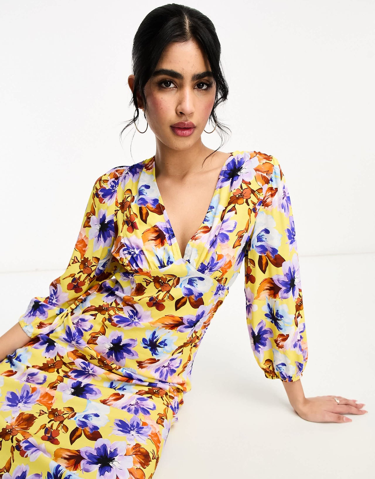 Y.A.S v neck midi dress in orange floral print