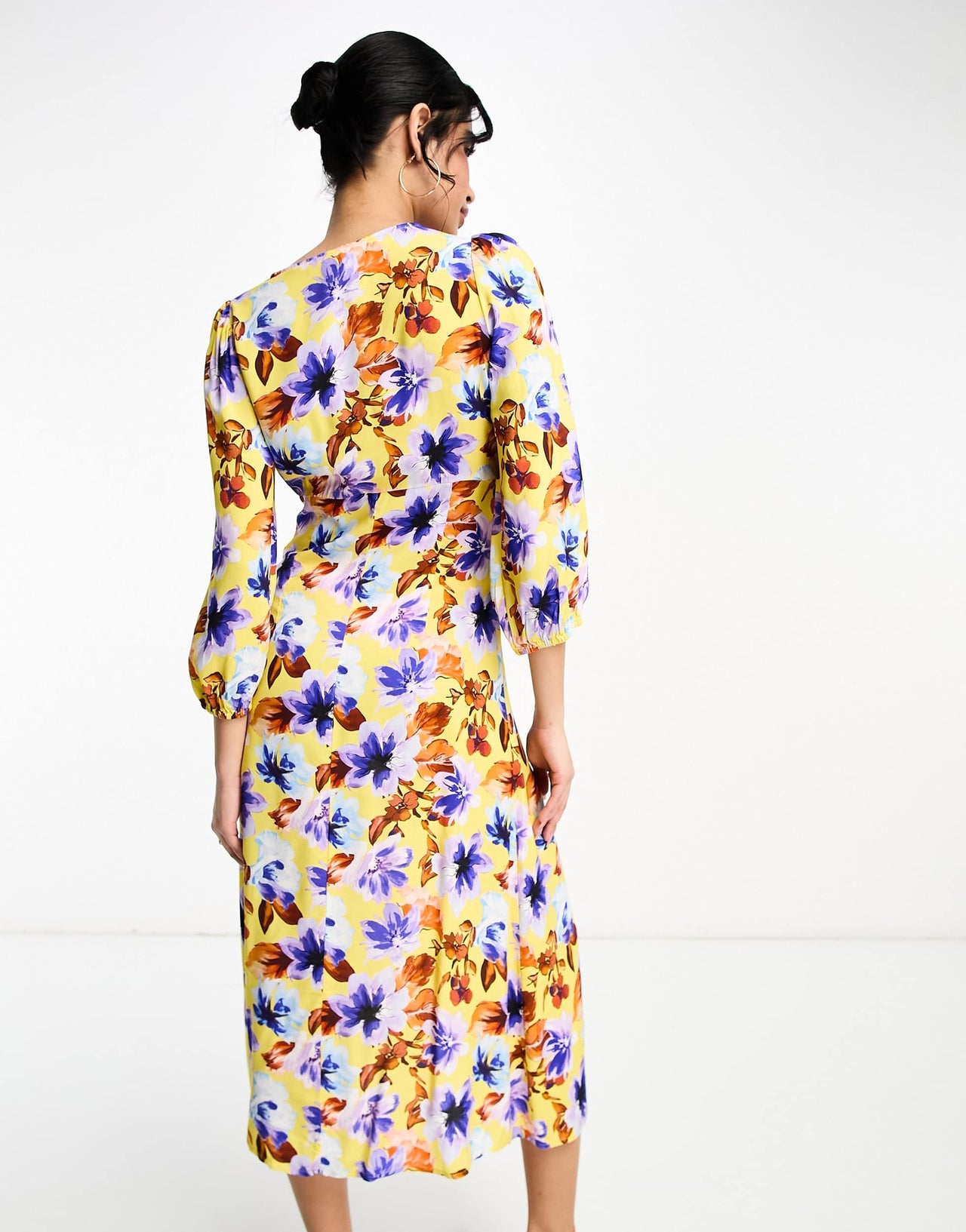 Y.A.S v neck midi dress in orange floral print