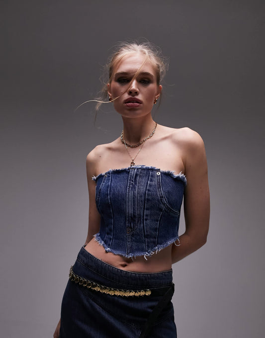 Topshop deconstructed corset in mid blue