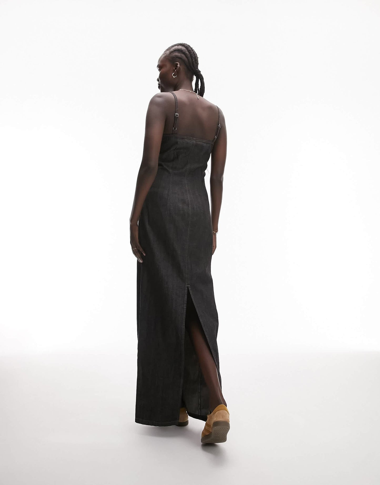 Topshop Tall denim slip dress in black