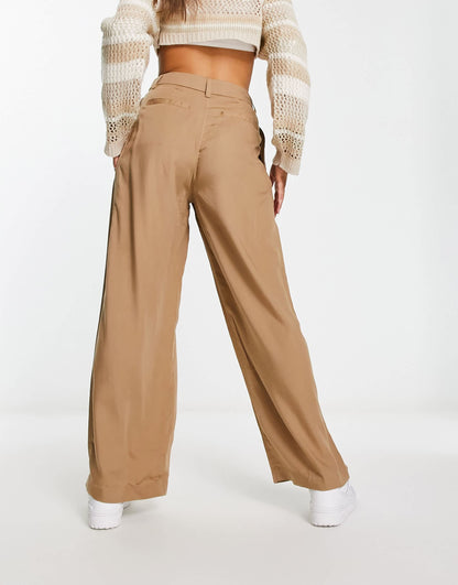 Weekday Hazel tailored trousers in dark beige