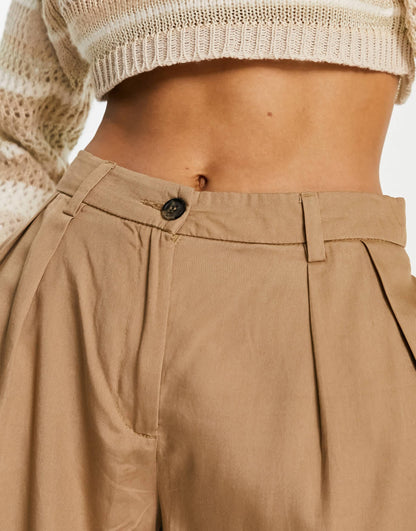 Weekday Hazel tailored trousers in dark beige