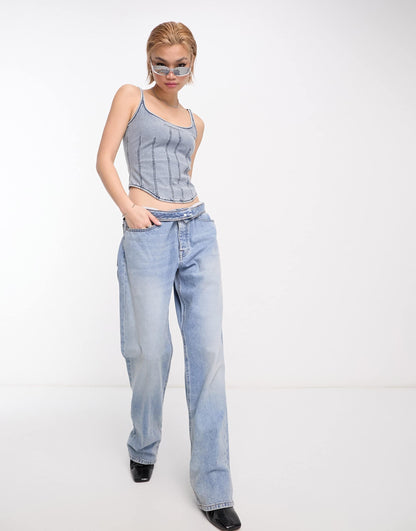Weekday Kelsey corset top in washed blue