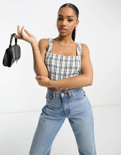 Abercrombie & Fitch tweed top in blue check