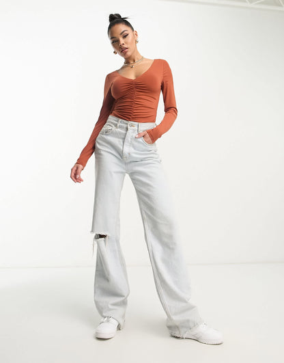 Abercrombie & Fitch ruched scoop bodysuit in brown
