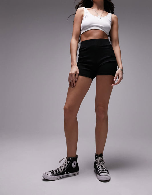 Topshop premium cropped length legging short in black