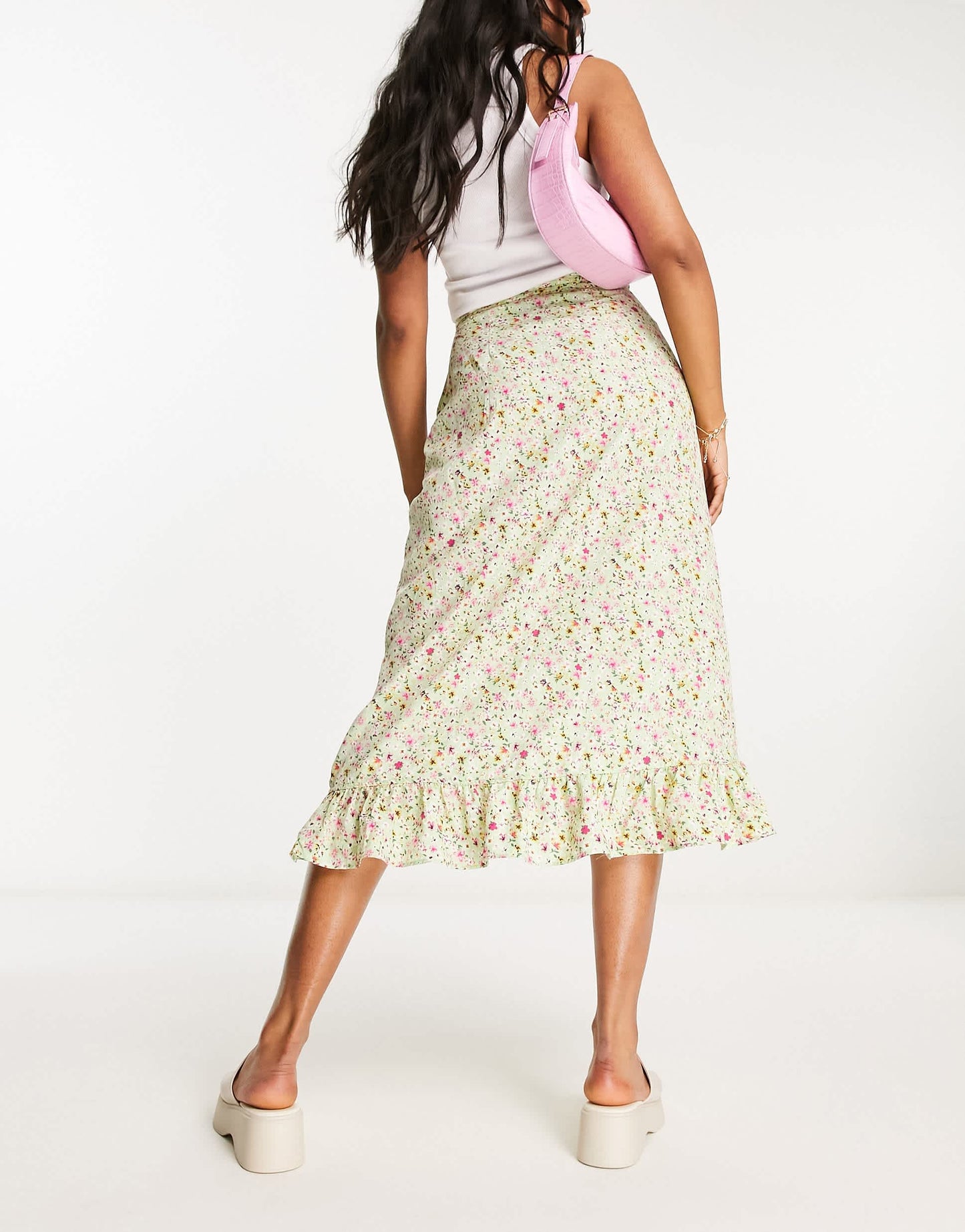 Vero Moda wrap front midi skirt in green florals