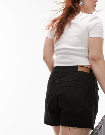 Topshop Curve denim comfort stretch Mom shorts in black