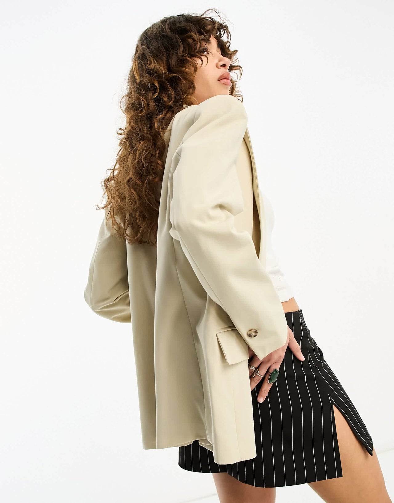 Bershka oversized blazer in sand