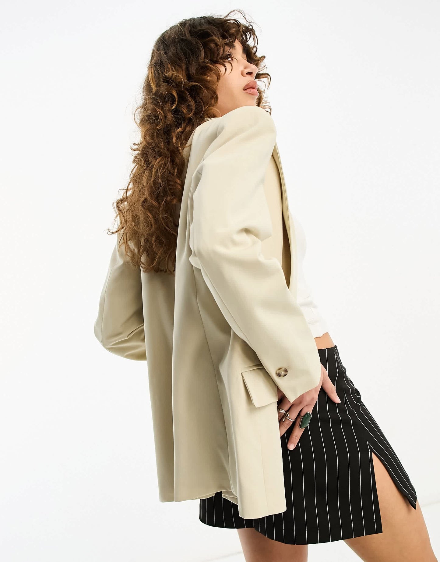 Bershka oversized blazer in sand