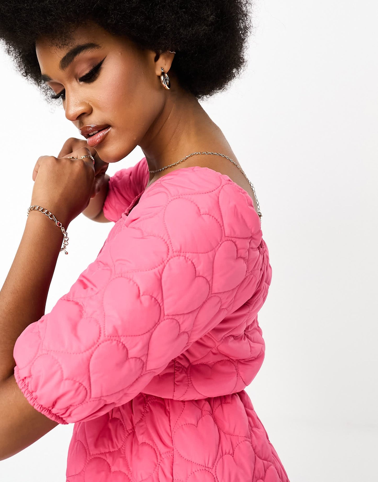 Threabdare Tall quilted puff sleeve mini dress in pink