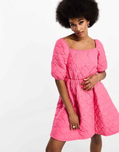 Threabdare Tall quilted puff sleeve mini dress in pink
