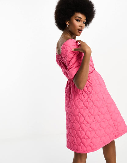 Threabdare Tall quilted puff sleeve mini dress in pink