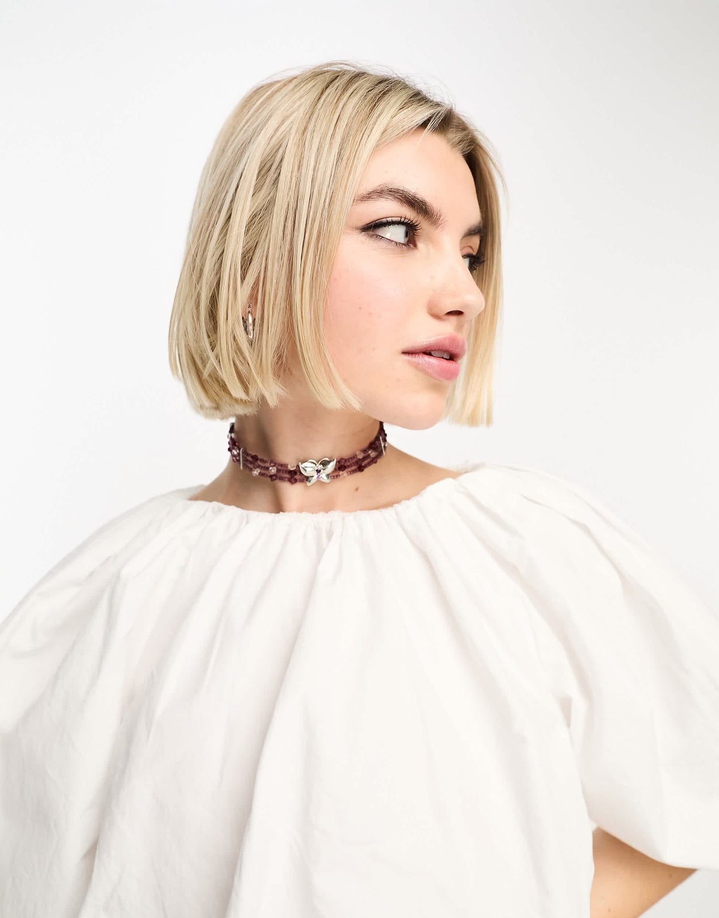 COLLUSION crop bubble hem top in white